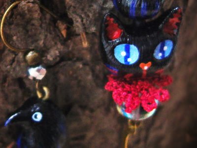 "Секреты Лавочки Чудес", длинные серьги с чёрными котами, воронами и звёздами