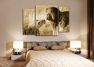 Модульная картина "Любовь царей Саванны"