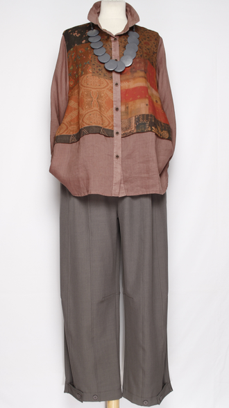 Рубашка Бохо "КРАПИВА КОМБИНИРОВАННАЯ" чайная роза\синяя, чайная роза\терракот до  р.52