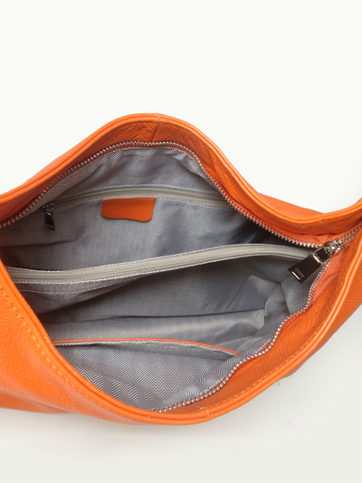 (АРТИКУЛ: 10148/2/5) СУМКА-МЕШОК ЖЕНСКАЯ, БОЛЬШАЯ, НАТУРАЛЬНАЯ КОЖА, ЯРКО-ОРАНЖЕВАЯ, ЧЕРЕЗ ПЛЕЧО *