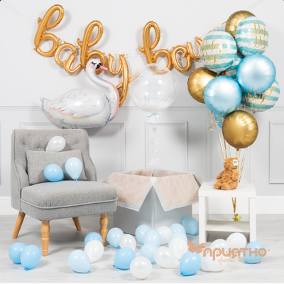 CЕТ ИЗ ВОЗДУШНЫХ ШАРОВ ДЛЯ МАЛЬЧИКА "ЛЕБЕДЬ"