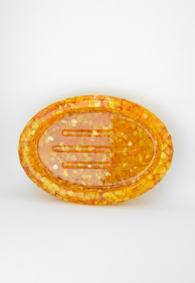 Мыльница овальная с белым янтарем