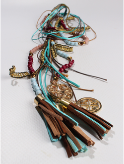 Украшение Бохо "Кисти бусин кулоны" голубое