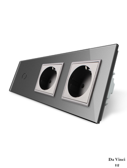 Одноклавишный сенсорный выключатель livolo с двойной розеткой серого цвета