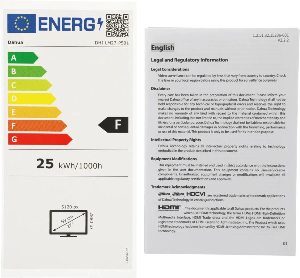 Dahua DHI-LM27-P501, Промышленный монитор для систем видеонаблюдения, диагональ 27" (16: 9)