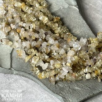 Рутиловый кварц "Волос Венеры" золотистый крошка 6-12 мм, цена за нить 39 см (россыпь)