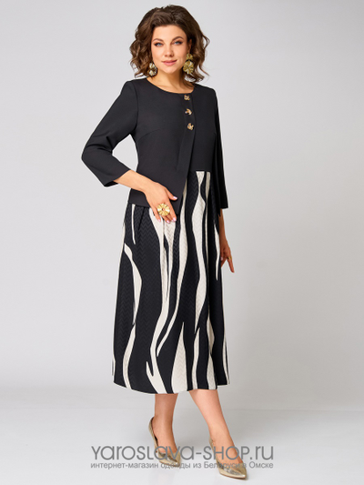 Платье женское А-силуэта в черно-белом цвете