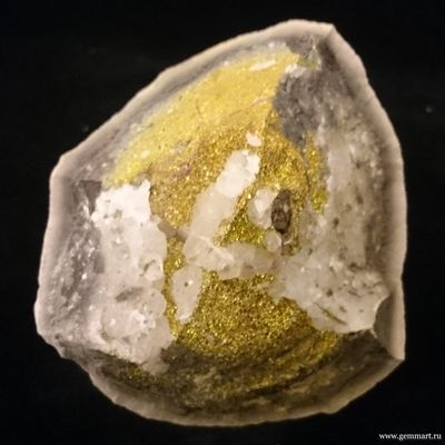 Пирит -"спектропирит", кальцит в полости конкреции. Россия. 43*60*30мм