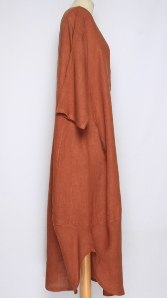 ПЛАТЬЕ БОХО ЛЬНЯНОЕ "ТЮЛЬПАН РАЗРЕЗЫ" красное, оранжевое, розовое, терракотовое, св.коричневое, электрик до р.54