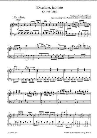 Mozart. Exsultate, jubilate KV165 für Sopran und Orchester: für Sopran und Klavier