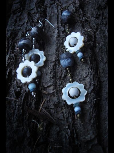 Благотворительность. Бохо-серьги с перламутром "Предзимний лес" (2 вида)