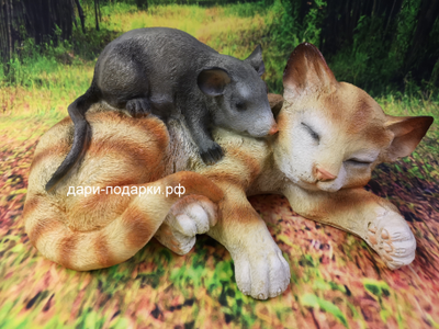 Садовая фигура КОШКА с мышкой  18*30см   0,9кг  полистоун Россия 1249/012832