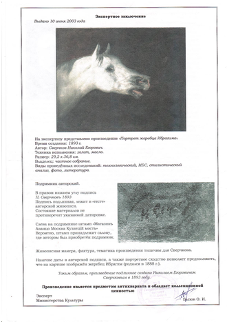 Сверчков Н.Е. Портрет жеребца Ибрагима 1893 г. Холст, масло 29,2Х36,8 (1195)