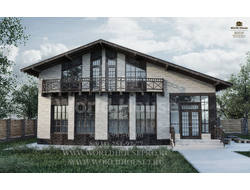 Проект коттеджа из газобетона с панорамными окнами №54