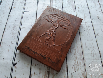 блокнот с тиснением, подарок руководителю, ежедневник да винчи, кожаный блокнот, кожаный ежедневник