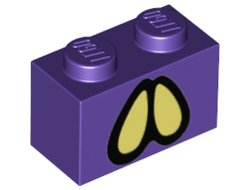 Brick 1 x 2 with Black and Bright Light Yellow Ovoid Eyes Pattern Super Mario Bogmire, Dark Purple (3004pb259 / 6382127)
