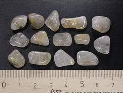 Кварц с рутилом (рутиловый), галтовка в ассортименте, Бразилия (10-15 мм, 1-1,5 г) №26904