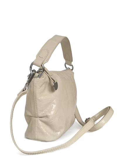 (АРТИКУЛ: 9950/1) СУМКА ЖЕНСКАЯ МАЛЕНЬКАЯ, НАТУРАЛЬНАЯ ГЛЯНЦЕВАЯ КОЖА, БЕЖЕВАЯ, С ПЛЕЧЕВЫМ РЕМНЕМ