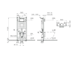 Комплект подвесного унитаза со скрытой системой смыва на 3/6 л VitrA Normus-2 : стандартное сиденье с металлическими петлями, панель системы смыва с механическими кнопками, цвет хром (панель управления двойная), 9773B003-7202