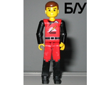 ! Б/У - Technic Figure Red/Black Legs, Red Top, Brown Hair (Fireman), n/a (tech009) - Б/У