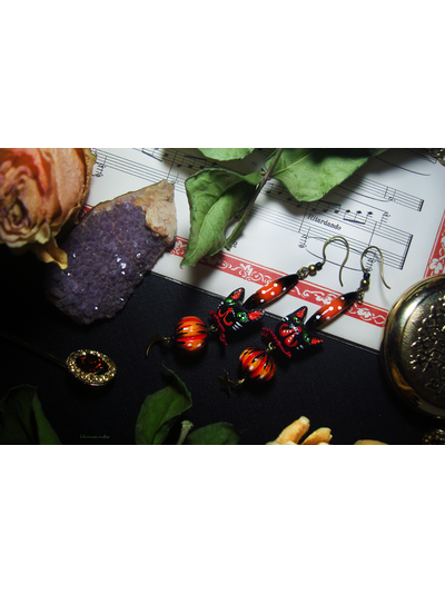 Серьги с котиками и тыквами "Легенды октября", украшение к Хэллоуину