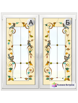 Витражная пленка, витражная пленка самоклеющаяся под заказ,пленочный витраж с птицами