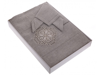 Комплект льняного столового белья "Кохия" - прямоугольная скатерть с вышивкой 140*230 см и салфетки 6 шт.