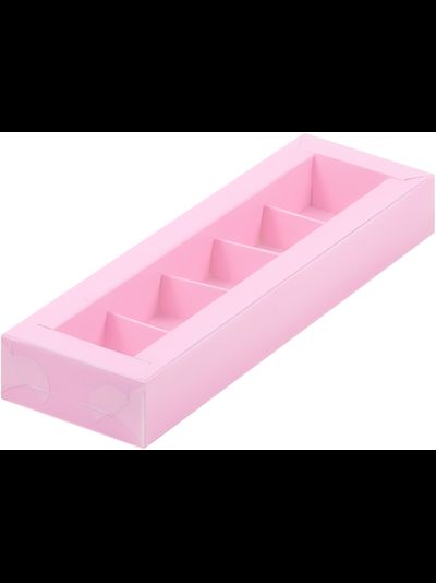 Коробка на 5 конфет с прозр. кр. (розовая), 235*70*30мм