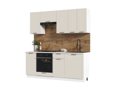 Кухня Альфа 2,0 м холст белый (корпус белый, столешница мрамор лацио)