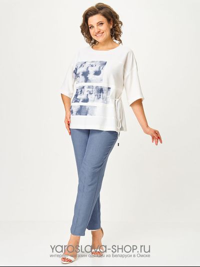 Модель: 2812.Летний брючный костюм в светлых оттенках