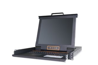 Выдвижная Консоль Kinan LCD KVM over IP высокой плотности по кабелю Cat 5 17&quot;, Клавиатура, Тачпад, TFT-дисплей, 16 портов, каскадное подключение до 512 устройств VGA+USB+PS/2,разрешение 1280x1024 75Hz,удаленно 1440x1050 60Hz,OSD,Internet (LC2716i, HT1716)