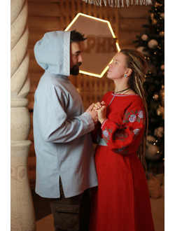 Рубаха с капюшоном «Утро Сварога» небесная