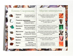 СКОРПИОН Минералы Зодиака, открытка, коллекция из 6 камней №10661