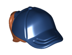 Minifigure, Hair Combo, Hair with Hat, Ponytail with Molded Dark Blue Ball Cap Pattern, Dark Orange (35660pb02 / 6210231 / 6223056)