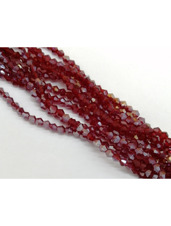 Бусины стеклянные граненые "Биконус", 3 мм, цвет темно красный перламутр (367)