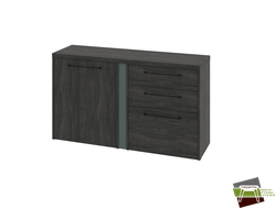 Тумба двухсекционная с дверью ЛДСП левой и 3 ящиками 1454х424х838 G-681.01L_Дуб Шерман антрацит/Зеленый камень