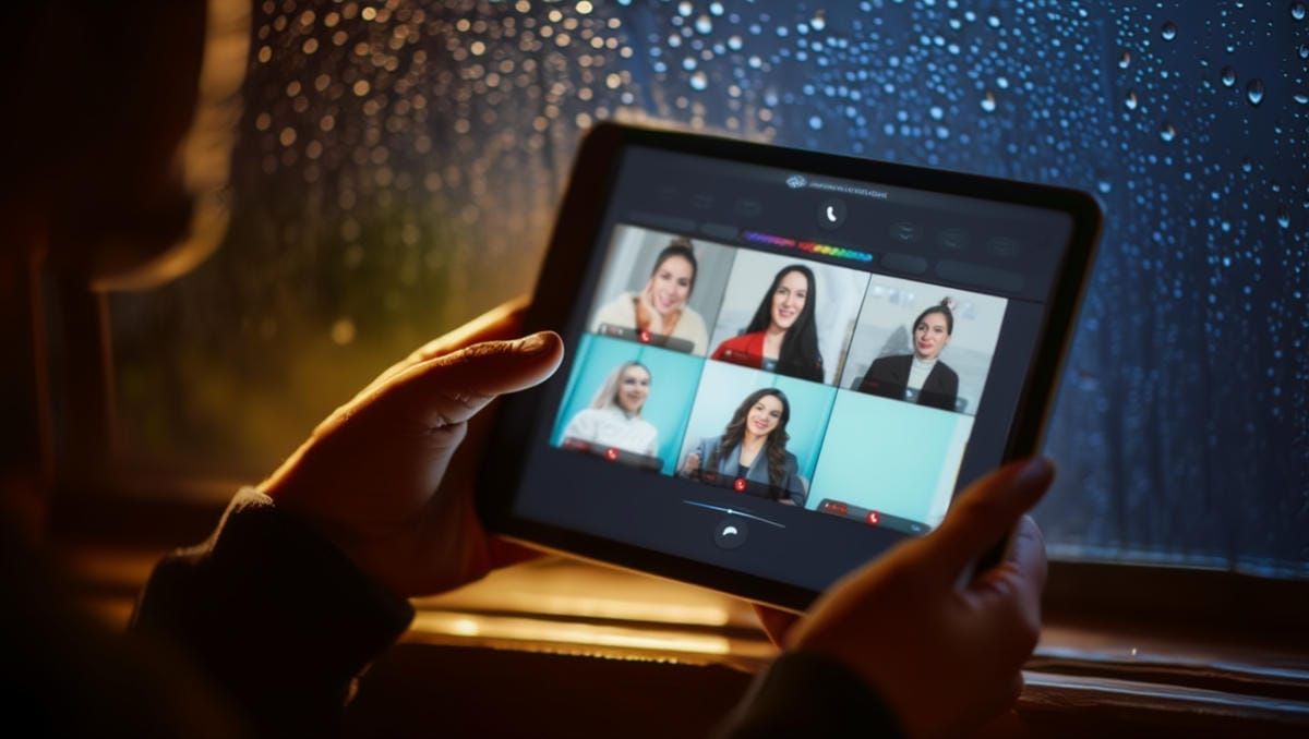 Человек работает приложении для КПТ на планшете, сидя у окна