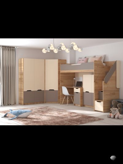 Rich Шкаф ШК-002 Дуб Крафт золотой - Миндаль/Глиняный серый