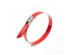 Стяжка стальная СКС-П (316) 4.6х125 (красн) из нержавеющей стали AISI 316 с полимерным покрытием красного цвета