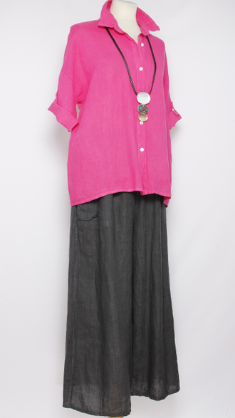 Рубашка лён "ПРЯМАЯ ДЛИННАЯ"  фуксия, песочная, серая  р.46-50