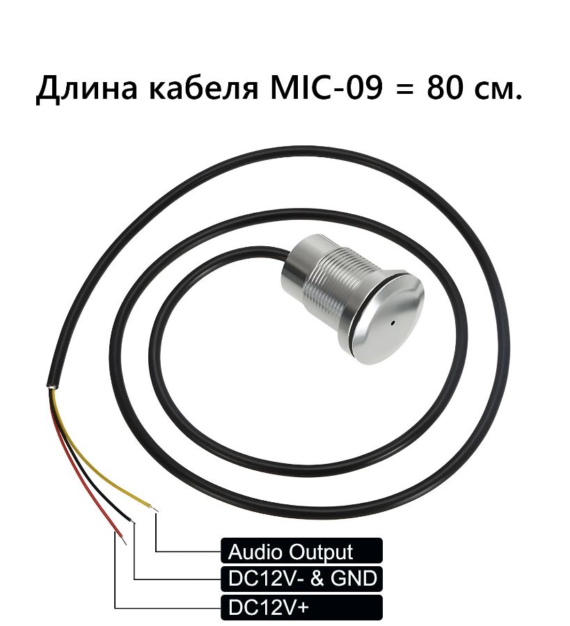 MIC-09. Вандалостойкий всепогодный конденсаторный микрофон для систем видеонаблюдения (-25 до +70 Гр