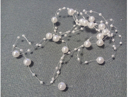 Бусинки на леске белые, продаются по 1 нити, длина нити 125 см, бусины 8 мм