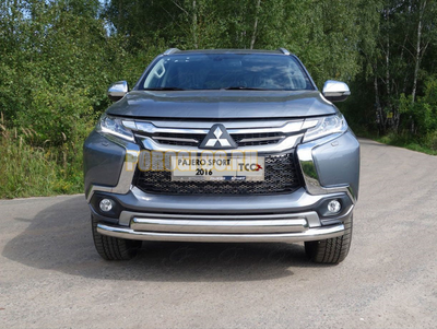 Защита переднего бампера d76+75x42 овал Pajero Sport (2016-2021)