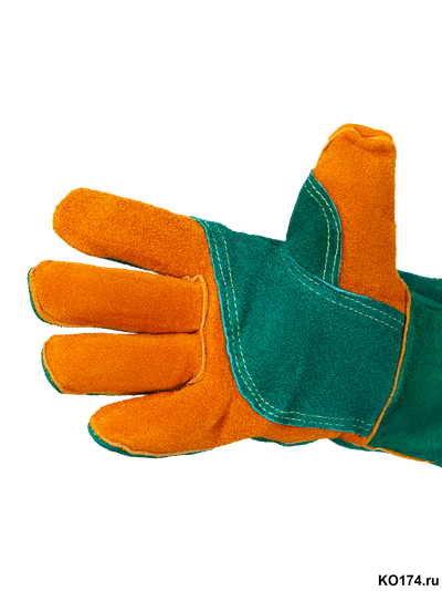 Краги спилковые зеленые Green Welder усиленные, нить KEVLAR