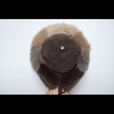 Вязаная женская шапка с мехом песца Vizio Италия 6725 CCP коричневая