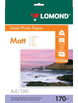 Двусторонняя Матовая/Матовая фотобумага Lomond для струйной печати, A4, 170 г/м2, 100 листов.