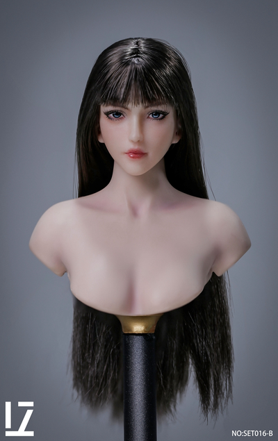 Женская голова (скульпт) с длинными темными волосами - 1/6 scale Hair Implant Female Head Sculpt "Moon" (SET016B) - LZ TOYS