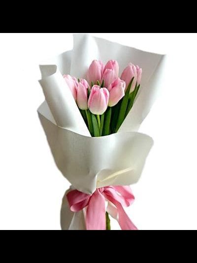 9 нежно розовых тюльпанов