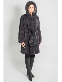 Шуба  норковая женская куртка удлиненная поперечная трансформер с капюшоном натуральный мех  зимняя арт. Д-084