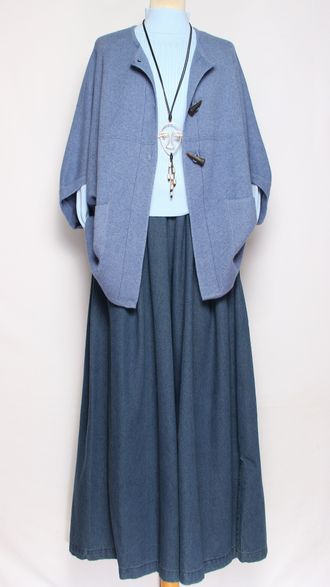 Жилет кимоно на пуговицах "ЧЕРЕПАХА" джинс, св.бежевый, бежевый до р.56